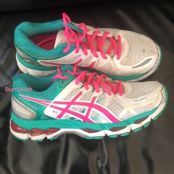 Asics Gel Kayano 21 Running Shoes Sneakers White Green Teal Pink 7 Womens - Picture 1 of 4